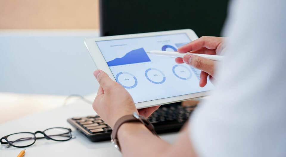 A person using an iPad to analyze a graph on Things That Make Your Website Convert.