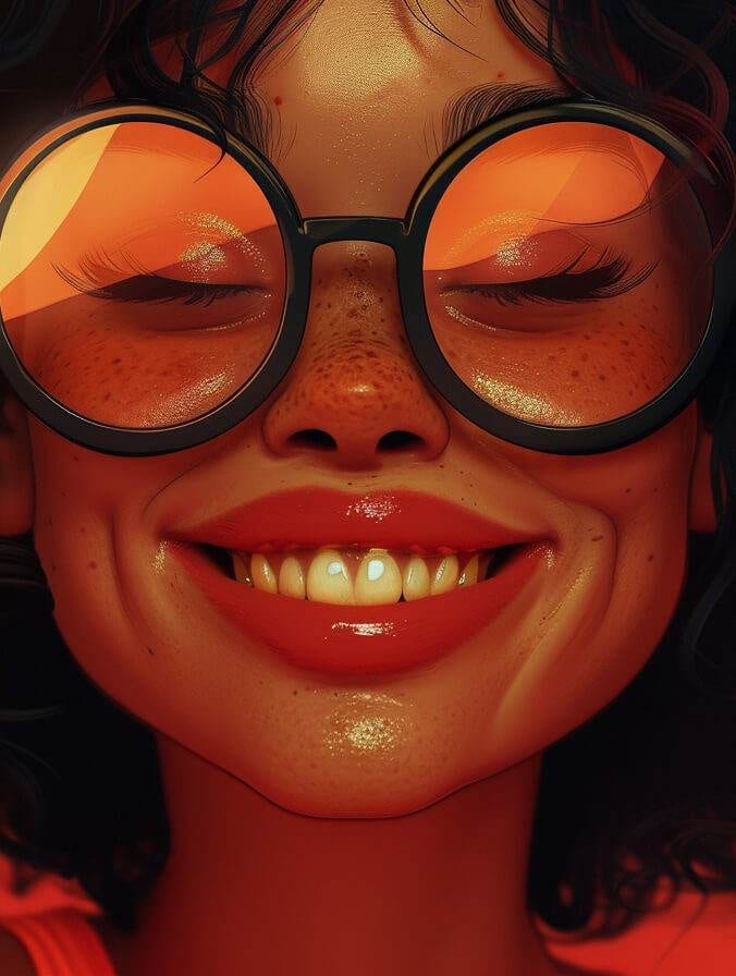 an illustration of a woman wearing glasses and smiling, designed to fix conversion issues.