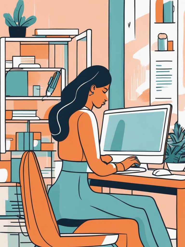 an illustration of a woman working at her desk, fixing conversion killer mistakes for website optimization.